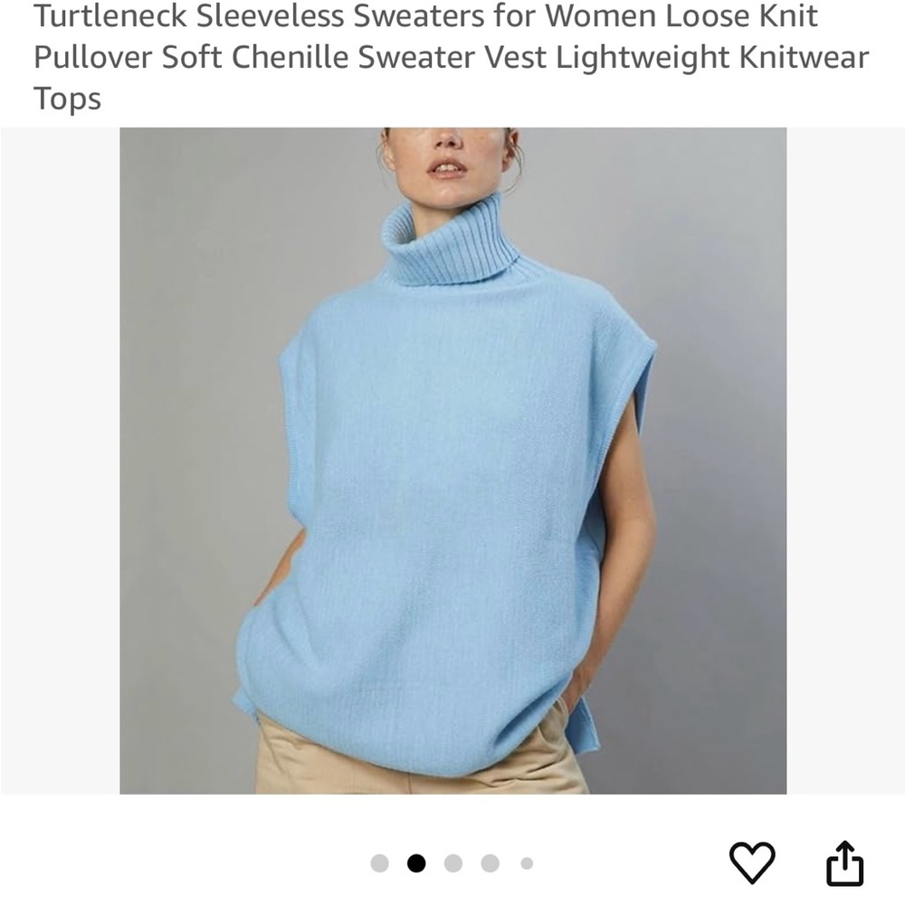 Light Blue Sleeveless Turtleneck Sweater Vest/Poncho